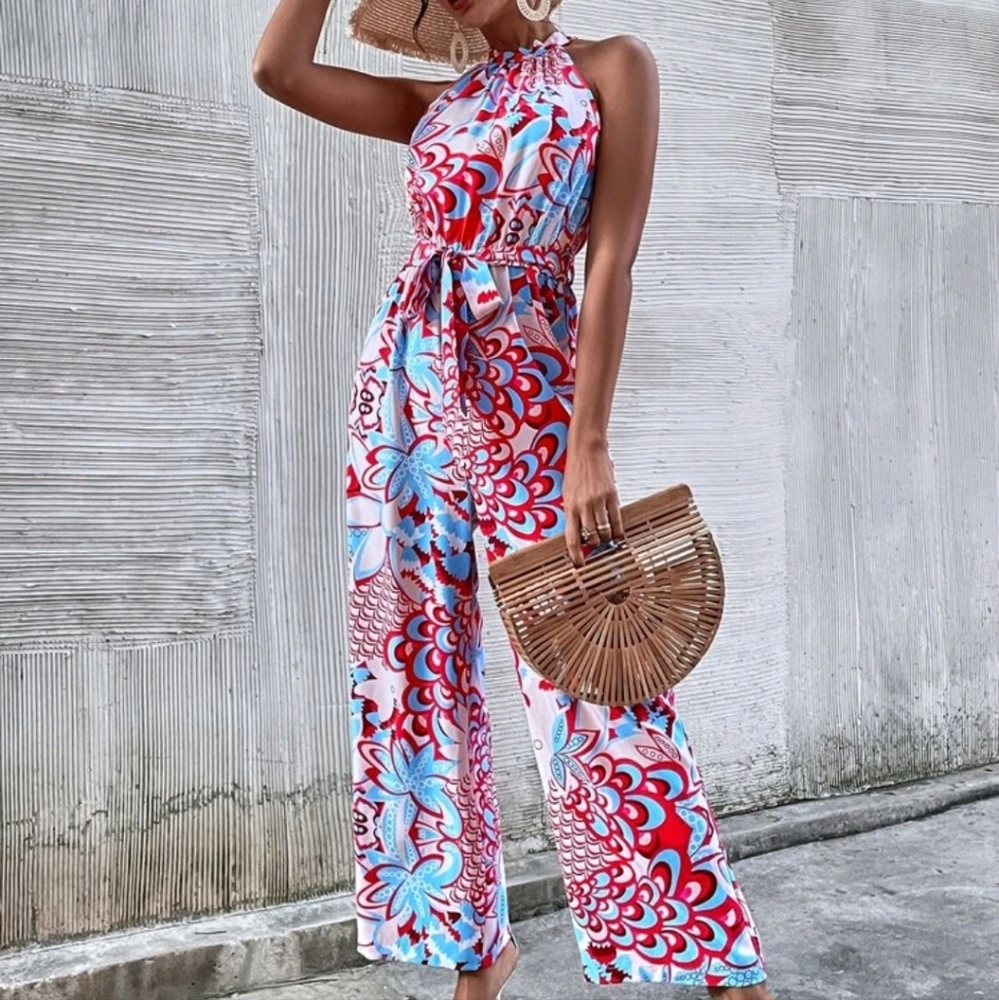 ☆ SHEIN ☆ Floral & Fishscale Halter Jumpsuit XL-12